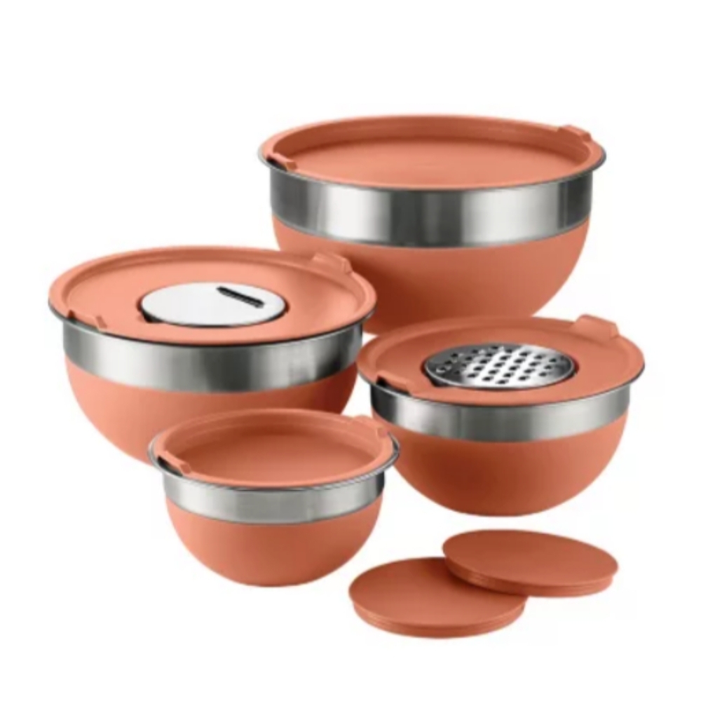 Tramontina 10-Piece Stainless Steel Mixing Bowls,Covers& Graters Inclu…persimmon